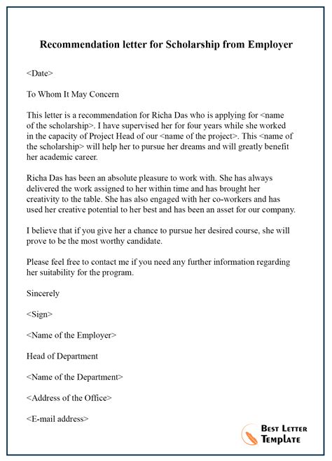 Sample Recommendation Letter For Scholarship.